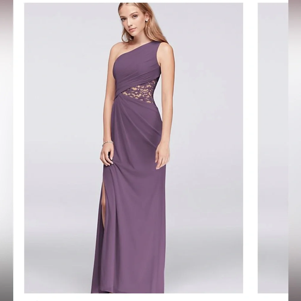 Davis bridal one-shoulder mesh dress with lace inset - Picture 4 of 4